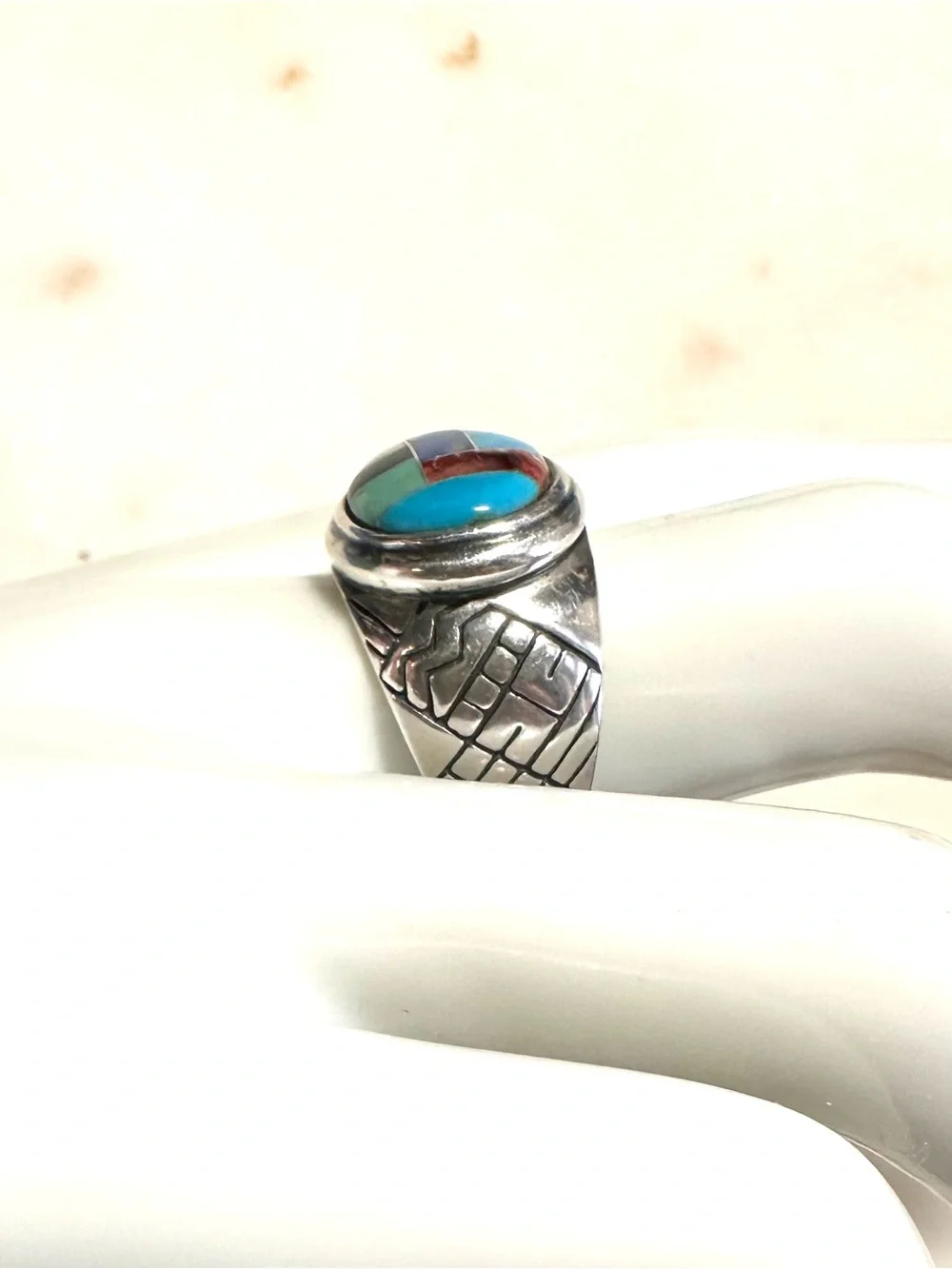 Carolyn Pollack Multi-Gemstone Geometric Inlay Southwest Sterling Silver Ring